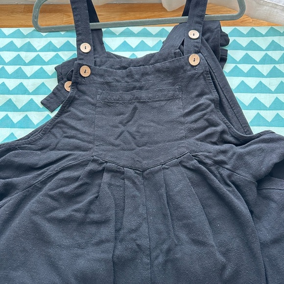 Black Wide Leg Jumpsuit with Adjustable Straps Linen XL short - Picture 8 of 12